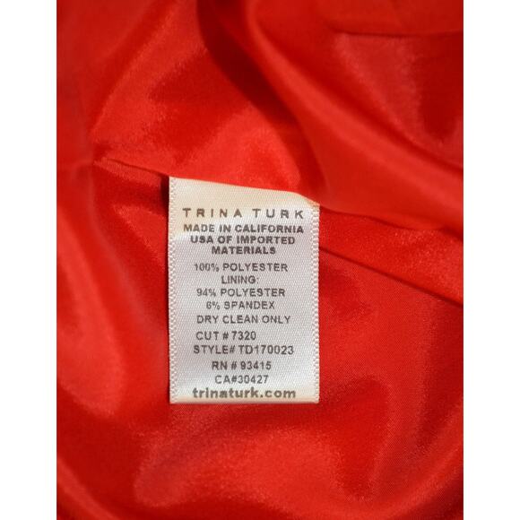 C0 NWT TRINA TURK Red Ruffle Detail Straight Hemline Splash Dress Size 2 $278 - Picture 6 of 6